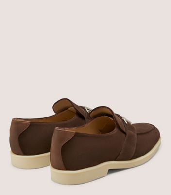 Stuart Weitzman,AURELIO LOAFER,Nubuck Leather,Suede,Rubber,Loafer,Shoe Straps,Horsebit,Flexible,Work,Brown,Back View