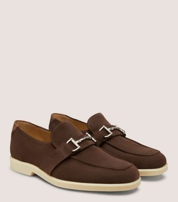 Stuart Weitzman,AURELIO LOAFER,Nubuck Leather,Suede,Rubber,Loafer,Shoe Straps,Horsebit,Flexible,Work,Brown,Angle View