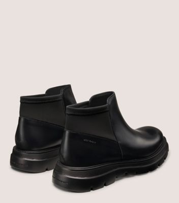 Stuart Weitzman,AIDEN BOOT,Leather,Rubber,Boots,Bootie,Engraving,Logo,Flexible,Casual,Black,Back View