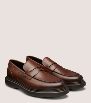 Stuart Weitzman,ALVIN LOAFER,Rubber,Leather,Loafer,Penny Loafer,Cushioned,Business Casual,Brown