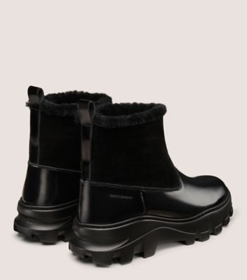 Stuart Weitzman,ALTON BOOT,Rubber,Shearling,Suede,Leather,Winter,Mixed Media,Pull Tab,Traction,Insulated,Outdoor,Casual,Black,Back View