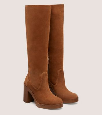 Stuart Weitzman,BOTTE BETHENNY 80,Boot,Suède sport,Café ton sur ton