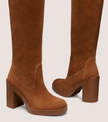 Stuart Weitzman,BOTTE BETHENNY 80,Boot,Suède sport,Café ton sur ton