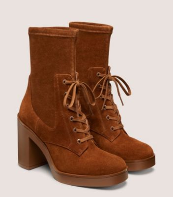 Stuart Weitzman,BOTTINE EVERITT 80,Bootie,Suède sport,Café ton sur ton,Angle View