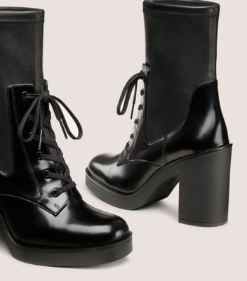 Stuart Weitzman,EVERITT 80 BOOTIE,Nappa Leather,Combat,Lace Up,Day Party,Black,Detailed View