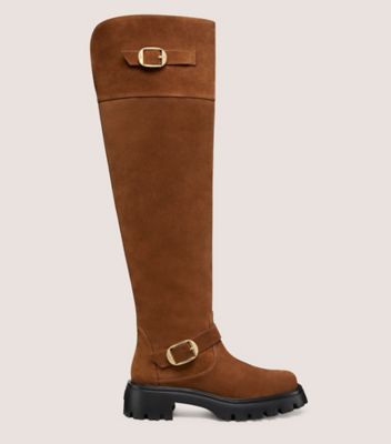 Stuart Weitzman,BOTTE HAUTE DE MOTO EMERSON,Boot,Suède sport,Brun café,Front View