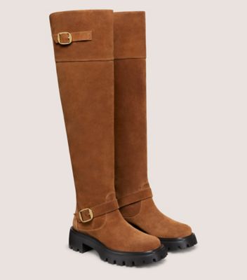 Stuart Weitzman,EMERSON MOTO TALL BOOT,Riding,Pull Tab,Casual,Brown,Angle View