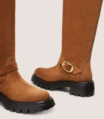 Stuart Weitzman,BOTTE HAUTE DE MOTO EMERSON,Boot,Suède sport,Brun café,Detailed View