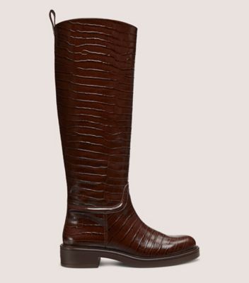 Stuart Weitzman,CELIA RIDING BOOT,Boot,Embossed calf leather,Walnut Tonal,Front View