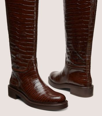 Stuart Weitzman,BOTTE D’ÉQUITATION CELIA,Boot,Cuir de veau embossé,Noyer tonal,Detailed View