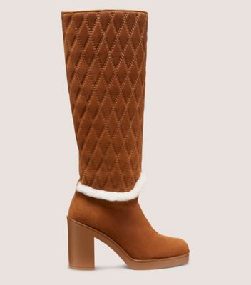 Stuart Weitzman,CELIA QUILTED 80 BOOT,Brown,Front View