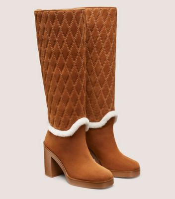 Stuart Weitzman,CELIA QUILTED 80 BOOT,Brown,Angle View