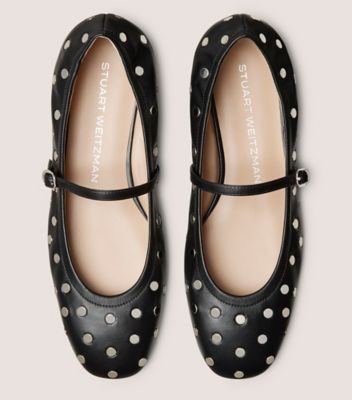 Stuart Weitzman,CLARIS STUD BALLET FLAT,Black,Top View