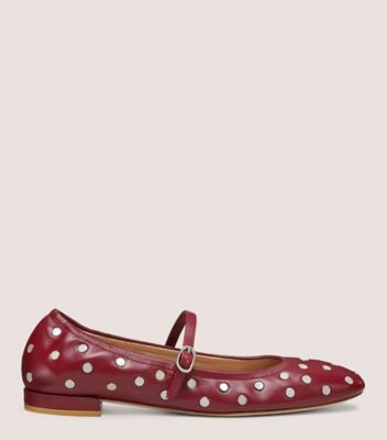 Stuart Weitzman,CLARIS STUD BALLET FLAT,Maroon,Front View