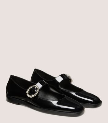 Stuart Weitzman,LORALEI CRYSTAL MARY JANE,Ballet Flats,Crystal,Pearl,Rhinestones,Formal,Black,Angle View