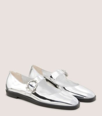 Stuart Weitzman,LORALEI CRYSTAL MARY JANE,Flats,Crystal,Pearl,Rhinestones,Formal,Silver,Angle View