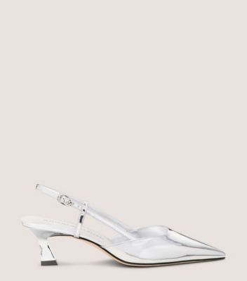 Stuart Weitzman,VINNIE 50 SLINGBACK,Leather,Pumps,Cut Out,Formal,Metallic,Front View