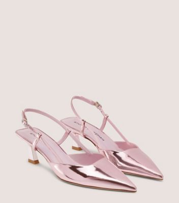 Stuart Weitzman,VINNIE 50 SLINGBACK,Leather,Pumps,Cut Out,Formal,Pink,Angle View