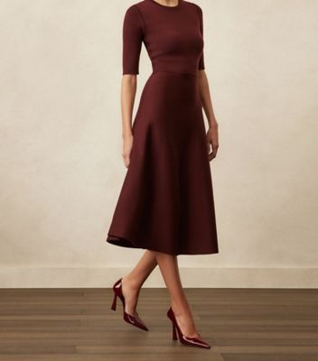 Stuart Weitzman,VINNIE 100 DORSAY PUMP,Pumps,Cocktail,Maroon,Shoe on tall model