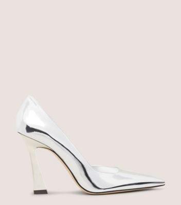 Stuart Weitzman,ESCARPIN D’ORSAY VINNIE 100,Pump,Cuir specchio,Argent,Front View