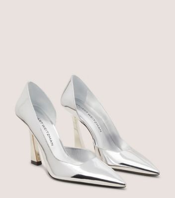 Stuart Weitzman,ESCARPIN D’ORSAY VINNIE 100,Pump,Cuir specchio,Argent,Angle View