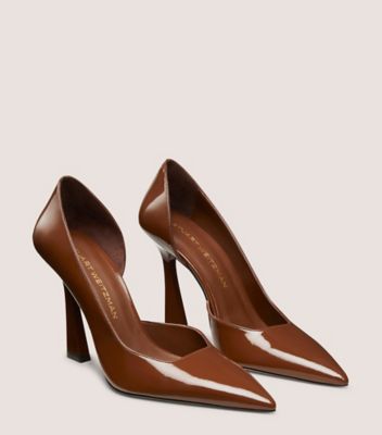 Stuart Weitzman,VINNIE 100 DORSAY PUMP,Pumps,Cocktail,Brown,Angle View