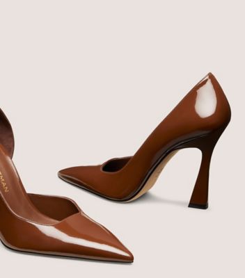 Stuart Weitzman,ESCARPIN D’ORSAY VINNIE 100,Pump,Cuir verni liquide,Brun noyer,Detailed View