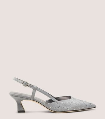 Stuart Weitzman,VINNIE CRYSTAL 50 SLINGBACK,Gray,Front View