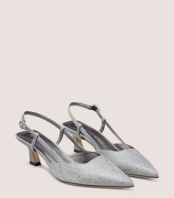 Stuart Weitzman,VINNIE CRYSTAL 50 SLINGBACK,Rubber,Pumps,Crystal,Cut Out,Embellished,Pearl,Rhinestones,Cocktail,Gray,Angle View