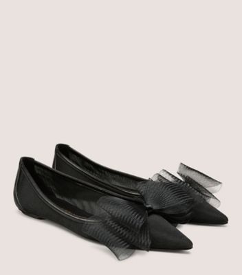 Stuart Weitzman,BLUSHING BOW FLAT,Mesh,Nappa Leather,Flats,Bow,Day Party,Black,Angle View