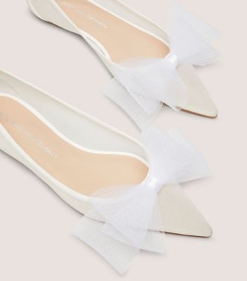 Stuart Weitzman,BLUSHING BOW FLAT,Mesh,Nappa Leather,Flats,Bow,Day Party,White,Top View