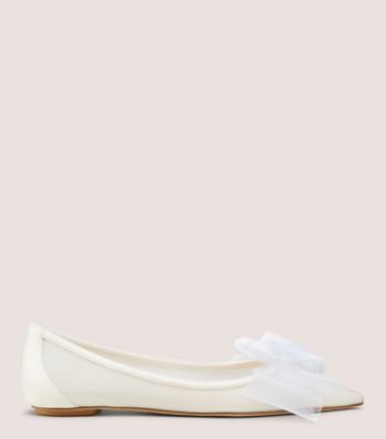 Stuart Weitzman,BLUSHING BOW FLAT,Flat,Nappa leather & mesh,Cream & White,Front View