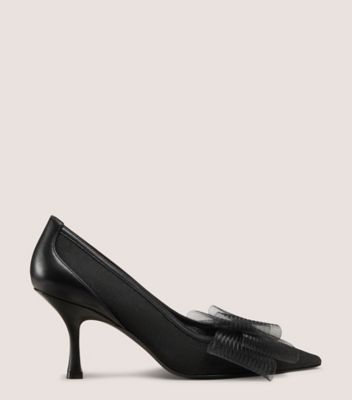 Stuart Weitzman,BLUSHING BOW 75 PUMP,Nappa Leather,Mesh,Pumps,Bow,Formal,Black,Front View