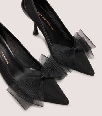 Stuart Weitzman,BLUSHING BOW 75 PUMP,Nappa Leather,Mesh,Pumps,Bow,Formal,Black,Detailed View