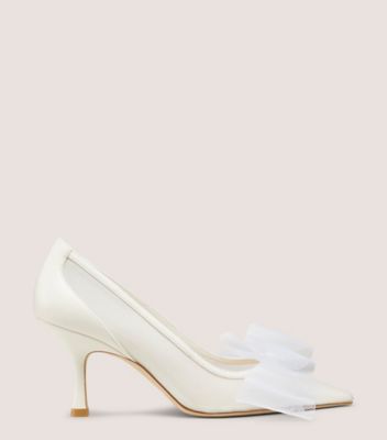 Stuart Weitzman,BLUSHING BOW 75 PUMP,Pump,Nappa leather & mesh,Cream & White,Front View