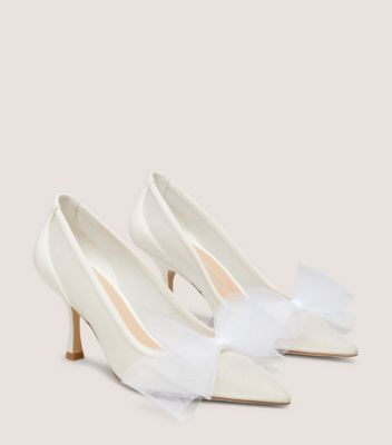 Stuart Weitzman,BLUSHING BOW 75 PUMP,Nappa Leather,Mesh,Pumps,Bow,Formal,White,Angle View