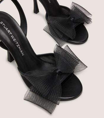 Stuart Weitzman,BLUSHING BOW 100 SANDAL,Nappa Leather,Mesh,Sandals,Bow,Cushioned,Formal,Black