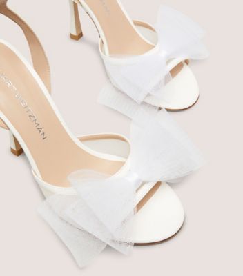 Stuart Weitzman,BLUSHING BOW 100 SANDAL,Nappa Leather,Mesh,Sandals,Bow,Cushioned,Formal,White,Detailed View