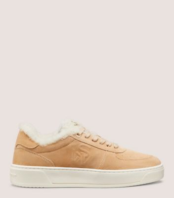 Stuart Weitzman,SW COURTSIDE SHEARLING SNEAKER,Beige,Front View