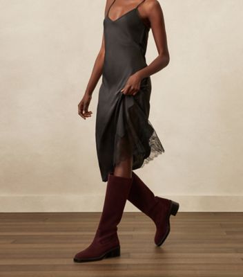 Stuart Weitzman,BOTTE AU GENOU KAIA,Boot,Suède sport,Cabernet foncé,Shoe on tall model