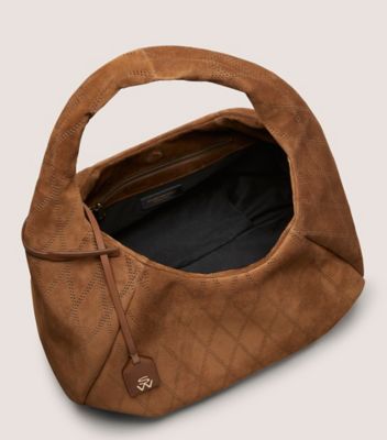 Stuart Weitzman,MODA HOBO BAG,Suede,Shoulder Bag,Logo,Metal,Perforated,Word Embellishment,Lined,Casual,Travel,Brown,Top View