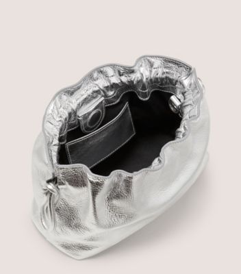 Stuart Weitzman,MIA MINI BAG,Clutch,Logo,Word Embellishment,Compact,Silver Metal,Party,Metallic,Top View