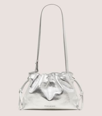 Stuart Weitzman,MIA MINI BAG,Clutch,Logo,Word Embellishment,Compact,Silver Metal,Party,Metallic