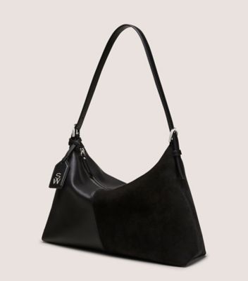 Stuart Weitzman,SAC À L’ÉPAULE STUART 5050,Shoulder bag,Cuir de veau et suède texturé,Noir,Side View