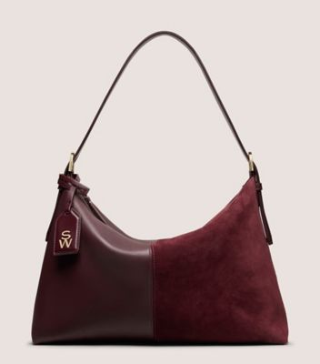 Stuart Weitzman,STUART 5050 SHOULDER BAG,Cotton,Shoulder Bag,Logo,Metal,Casual,Maroon,Front View