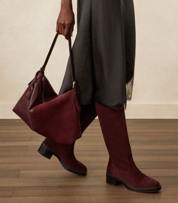 Stuart Weitzman,STUART 5050 SHOULDER BAG,Cotton,Shoulder Bag,Metal,Logo,Casual,Maroon