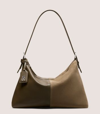 Stuart Weitzman,SAC À L’ÉPAULE STUART 5050,Shoulder bag,Cuir de veau et suède texturé,Taupe fumé,Front View