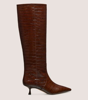 Stuart Weitzman,BOTTE NAOMI 50,Boot,Cuir de veau embossé,Brun noyer,Front View