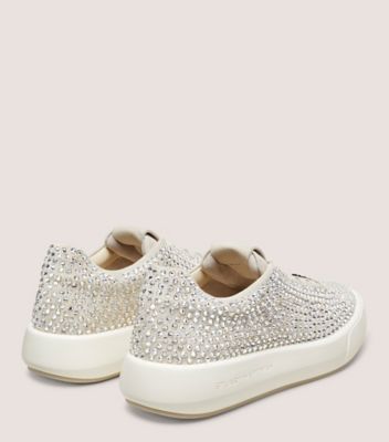 Stuart Weitzman,SW PRO SHINE SNEAKER,Lining Mesh,Mesh,Rubber,Casual,Crystal,Embellished,Embossed,Logo,Rhinestones,Traction...,Cream,Back View