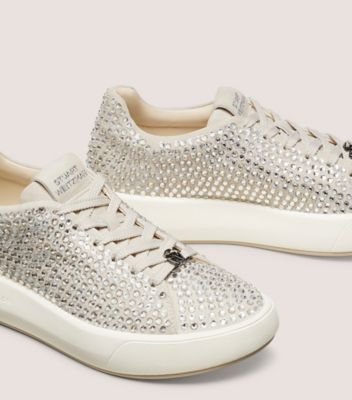 Stuart Weitzman,SW PRO SHINE SNEAKER,Cream,Detailed View